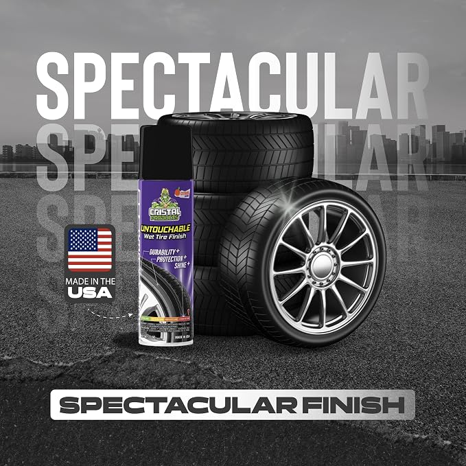 Cristal Products Untouchable Tire Shine Spray (12 Pack) – Citrus Scent, Wet Look Tire Shine, No Sling, Long Lasting Car Tire Shine, No Touch Application