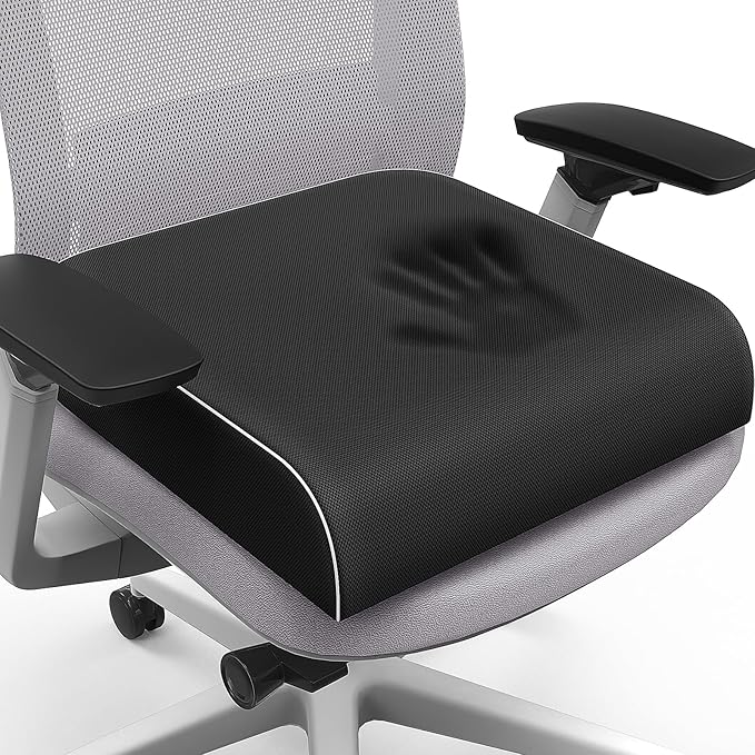 SweetSlubr Seat Cushion for Tailbone Pain Relief, Office Chair Cushion, Memory Foam Large Chair Pad with Non-Slip Cover for Soft Support at Office Chair, Car Seat, Airplane Black/2X-Large