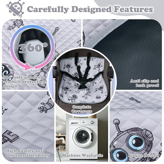 Babenest Car Seat Potty Protector Cover -Waterproof Carseat Training Liner for Baby &Toddler Shower Gift, Dry Piddle Pee Pad with Fun Designs for Strollers & Infant Car Seats (2pcs Robot-Grey)