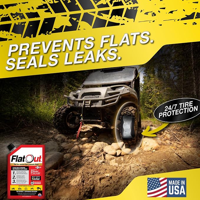 Flat Out Off Road Tire Sealant, Sportsman Formula, Prevents Flat Tires, Fix a Flat Tire, Seals Leaks, Contains Kevlar, 32 Ounce Bag, 4-Pack