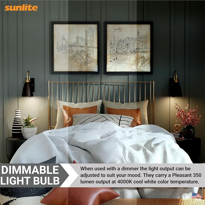 Sunlite G16.5 Light Bulb LED, 5 Watts (40W Equiv.), 350 Lumens, Dimmable, Type G Globe Shape E12 Candelabra Base, Short Bulbs, Vanity Mirror Bulbs, 4000K Cool White, Clear, 6 Count