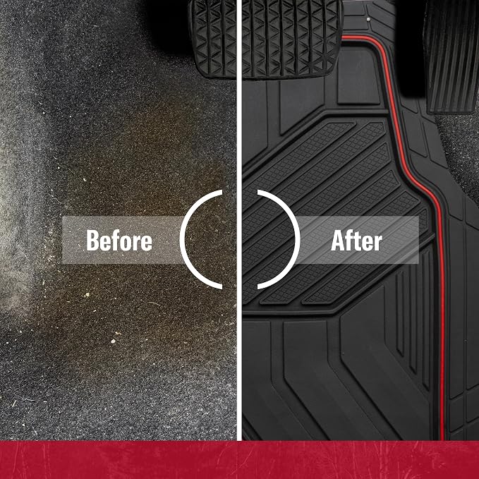 Dickies 3-Piece DuraSport Floor Mats, Heavy-Duty Mats for Cars, Trucks, SUVs — Black/Red