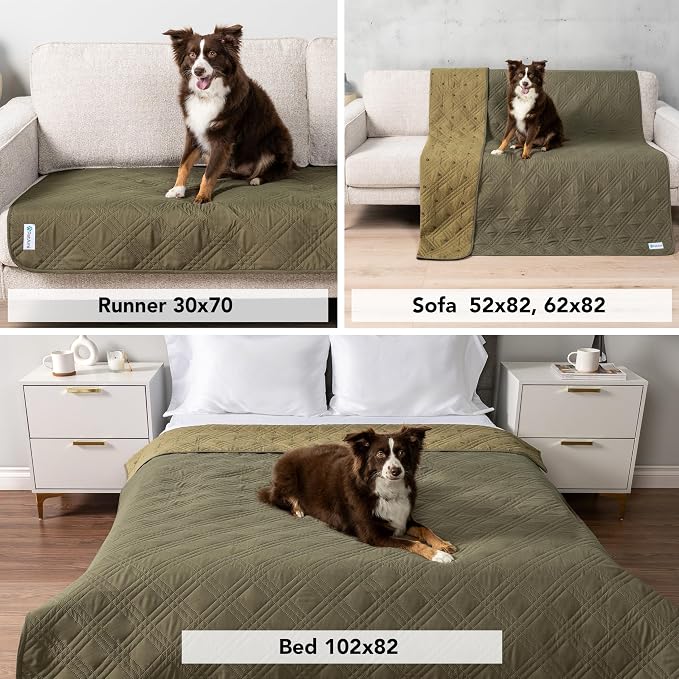PetAmi Waterproof Couch Cover for Dogs, Non-Slip Leakproof Sofa Furniture Protector for Pet Cat, Machine Washable Bed Blanket for Car Seat, 68x82 Green