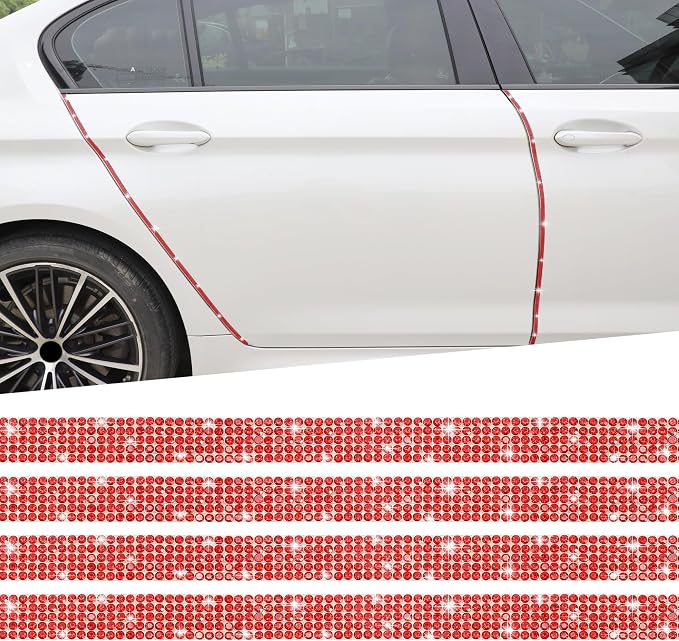 TOMALL Bling Car Door Guard Crash Bumper Crystal Anti-Scratch Strip Sticker Crystals Car Door Bumper Protector Accessory DIY for Interior and Exterior Decoration Styling Accessories (Red)