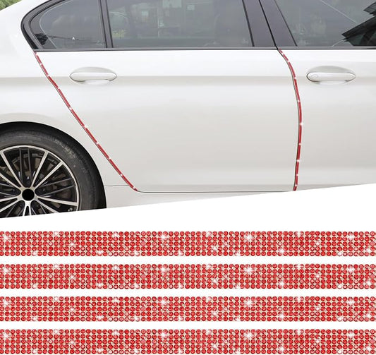 TOMALL Bling Car Door Guard Crash Bumper Crystal Anti-Scratch Strip Sticker Crystals Car Door Bumper Protector Accessory DIY for Interior and Exterior Decoration Styling Accessories (Red)