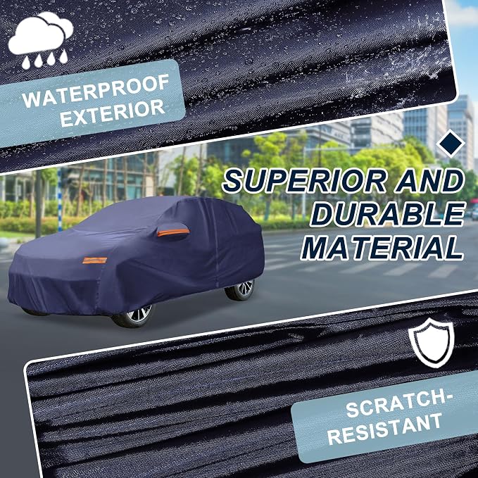 Navy Blue Heavy Duty Waterproof Car Cover for SUV 191"-199" - All-Weather UV Protected Outdoor Full Exterior Cover with Sun/Snow/Rain Resistance