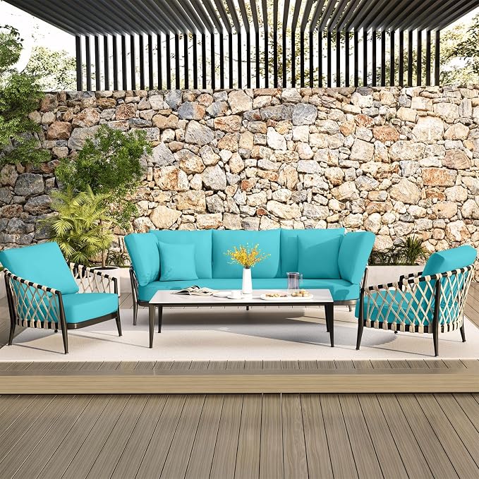 hyha Waterproof Couch Cushion Covers, Stretch Sofa Couch Seat Slipcover for Dog Washable, Non-Slip Waterproof Outdoor Cushion Covers for Patio Furniture Replacement (1 Piece for Medium, Peacock Blue)