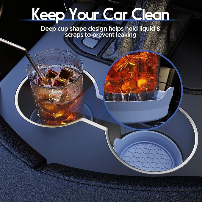 Amooca Car Cup Coaster Universal Automotive Waterproof Non-Slip Cup Holders Sift-Proof Spill Holder Car Interior Accessories 4 Pack Gray Blue