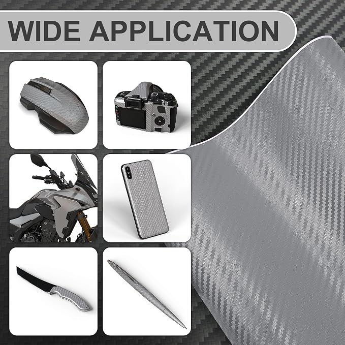 Lypumso 3D Silver Carbon Fiber Vinyl Wraps, Self-Adhesive Wrap Stickers for Cars Moto DIY, Automotive Interior and Exterior Vinyl Films with Bubble Free Air Release Technology 1ft x 10ft