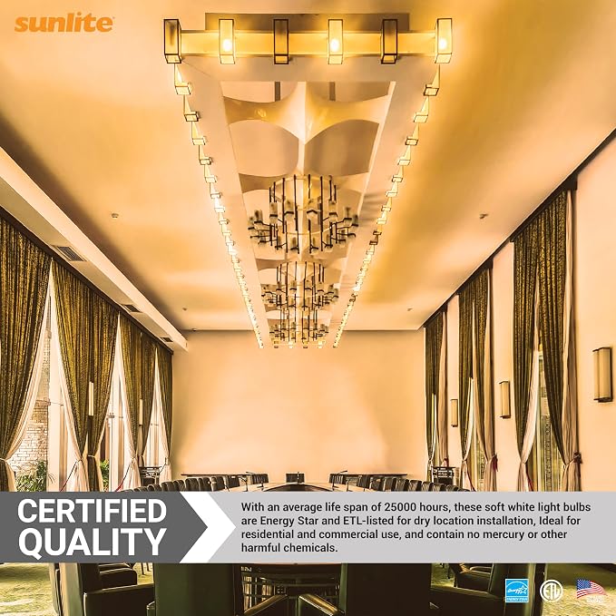 Sunlite G16.5 Light Bulb LED, 7 Watts (60W Equiv.), 500 Lumens, Dimmable, Type G Globe Shape E12 Candelabra Base, Short Bulbs, Vanity Mirror Bulbs, 2700K Soft White, Clear, 6 Count