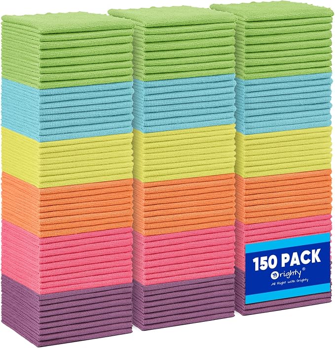 Orighty Microfiber Cleaning Cloth Bulk, 150 Pack Cleaning Rags 12x12 inch | Reusable Microfiber Towels for Cars, Ultra-Soft & Absorbent Lint Free Cloths for House, Kitchen
