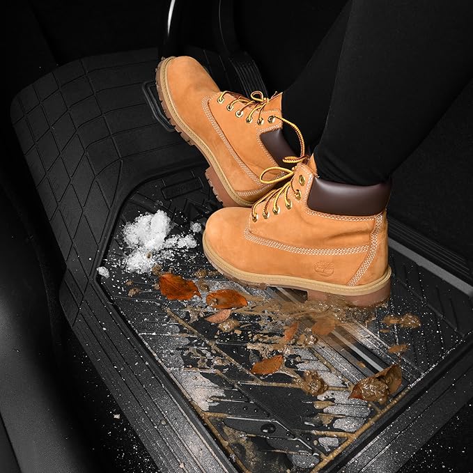 CAR PASS Heavy Rubber Car Floor Mats, Deep Waterproof Car Mats All Weather, Universal Trim-to Fit Automotive Floor Mats for Car SUV Truck Van, Durable Floor Liners Solid Black