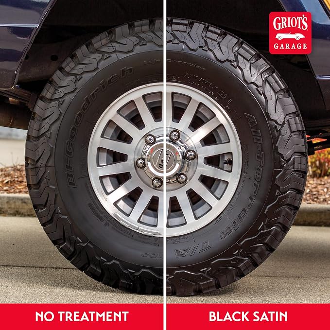 Griot's Garage Black Satin Tire Coating, Provides a Low-Gloss, Satin Finish, Non-Greasy, Long-Lasting, Quick-Drying, Easy-to- Use, No Mess, 10951, 15oz