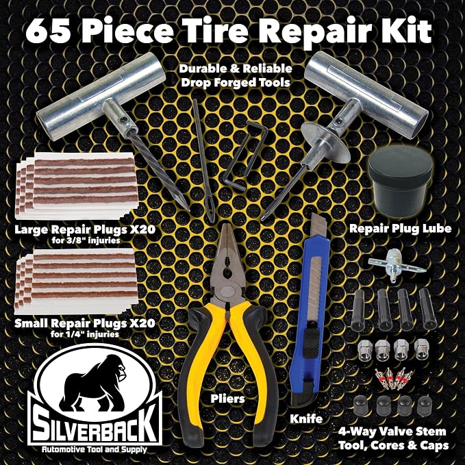 Silverback Automotive Tire Plug Kit for Car, Truck, Off-Roading, 4x4's, Motorcycle, Trailers, ATV, Tractor, Jeep. Professional-Grade Tire Repair Kit with Plugs. Heavy Duty Tire Repair Kit.