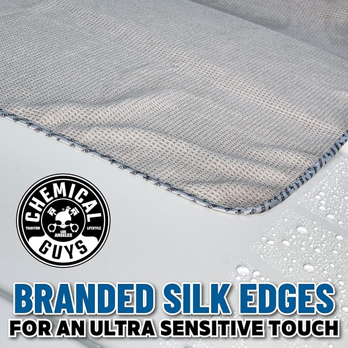 Chemical Guys Waffle Weave Gray Matter Microfiber Drying Towel - 25" x 36", Premium Blend Microfiber Towel with Soft-Banded Edging for Scratch-Free Car Drying, Ultra Absorbent | Waffle-weave towel with soft-banded edges soaks up sheeting water for a fa...