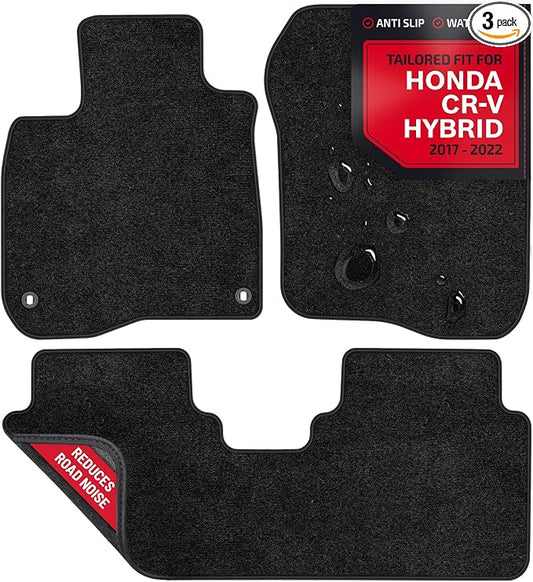 Floor Mats for Honda CRV 2017-2022 - Custom 3D Fit for Honda CR-V 2017 2018 2019 2020 2021 2022 Hybrid - 1st & 2nd Row Set - Anti-Slip Backing - 22oz Heavy Duty Carpet Mat - All Weather Car Liner