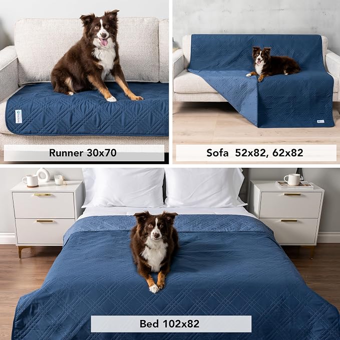 PetAmi Waterproof Couch Cover for Dogs, Non-Slip Leakproof Sofa Furniture Protector for Pet Cat, Machine Washable Bed Blanket for Car Seat, 102x82 Blue