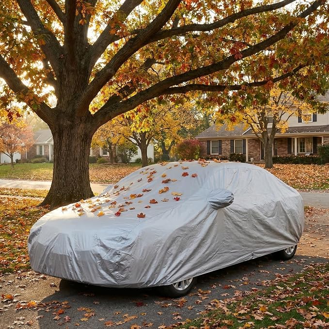 Operitacx Universal Car Cover for Sedan and SUV - All Weather Waterproof, Windproof & UV Protection - Premium Silver Coated Breathable Outdoor Full Exterior Cover