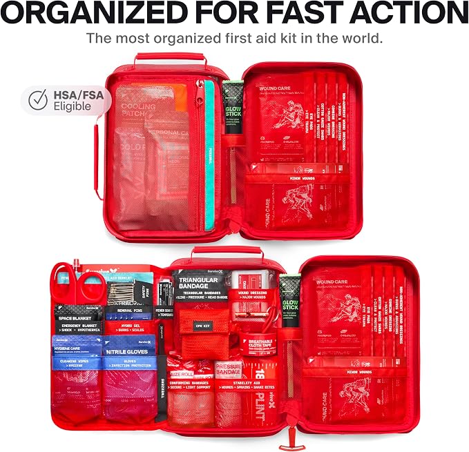 SurviveX Large Waterproof First Aid Kit for Car, Travel & Home - Emergency Kit for Hiking, Camping, Backpacking and Outdoors - Includes Zip Stitch Wound Closure Strips