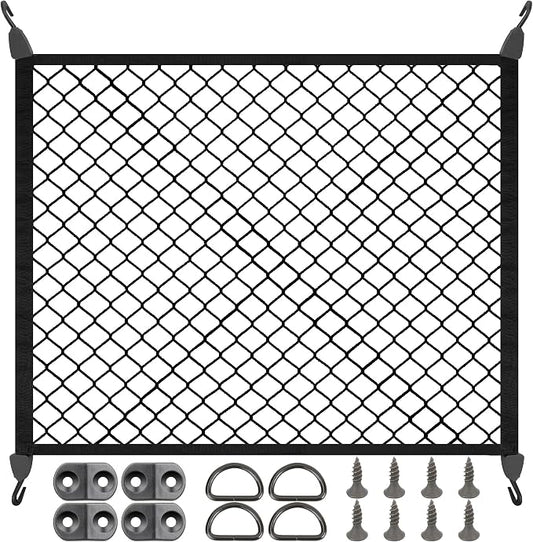 Elastic Cargo Net for SUV, Net Stretchable 31.2" x 24" Stretch to 62.4" x 48", Rear Trunk Bed Netting Cover, Fixing Hooks D-Rings Luggage Cover