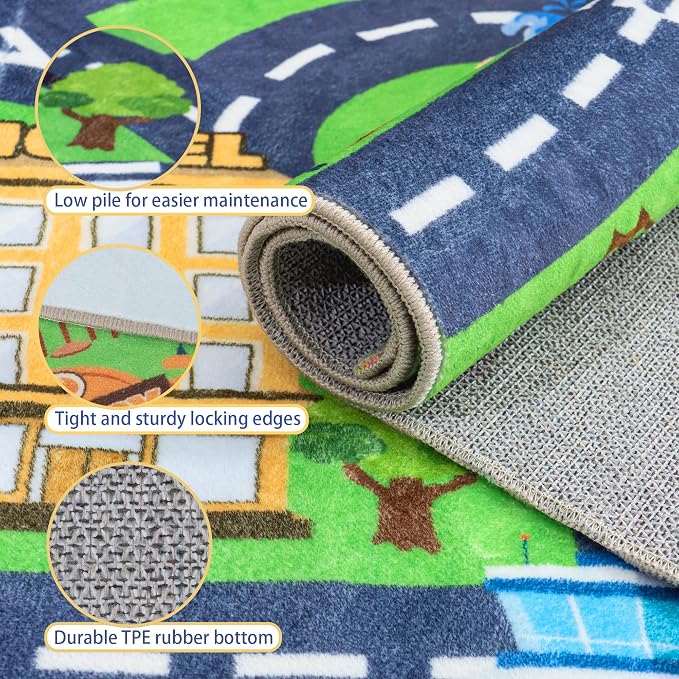 Kids Rugs for Playroom - Soft & Non-Slip 9x12 Feet Town City Road Map Cars Play Mat, Childrens Road Carpet Washable Rug for Classroom Nursery Bedroom Boys
