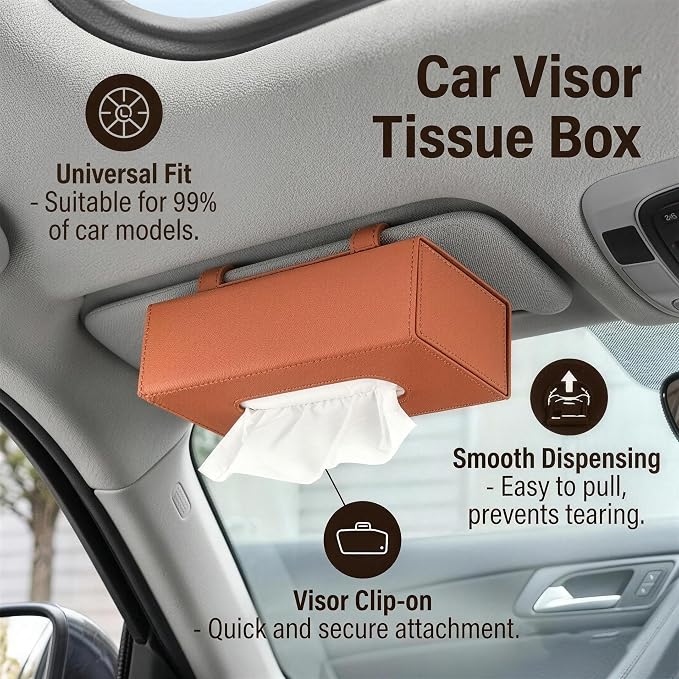 Car Visor Tissue Holder - Universal Hanging Auto Napkin Dispenser with Metal Clip, Multi-Position Tissue Box for Door or Seat Back,Premium Car Interior Accessories for Safe Driving(Orange)