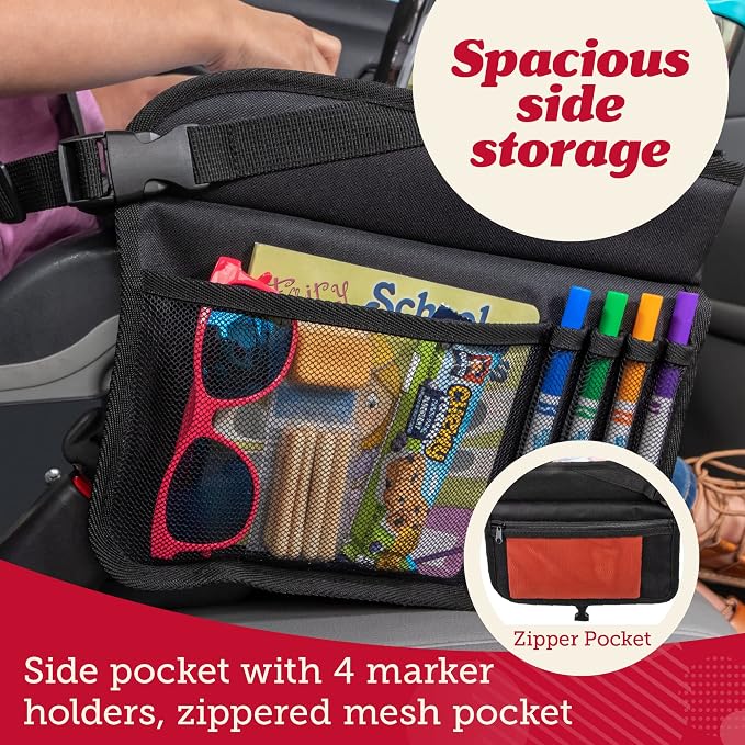 Lusso Gear Travel Car Seat Tray - Dry Erase Board & Secure Tablet Holder for Toddler Travel - Durable 600D Oxford Cloth with Snack & Toy Compartments for Road Trip Essentials for Kids - Pink Unicorn