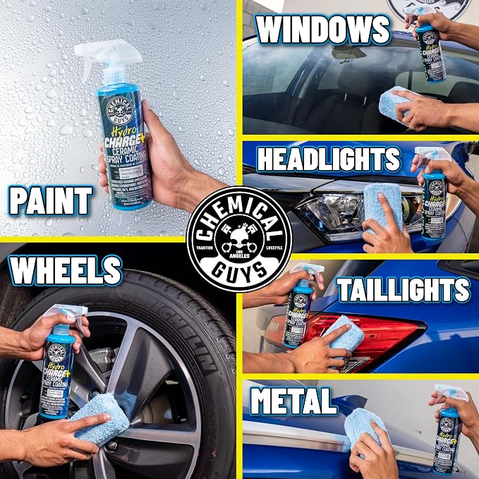 Chemical Guys WAC23016 HydroCharge High-Gloss Hydrophobic SI02 Ceramic Spray Coating (Works on Car, Truck, SUV, RV, Boat and Motorcycle Paint), 16 fl. oz, Blue | Ceramic spray coating adds high gloss, slickness and hydrophobic water beading on paint, g...
