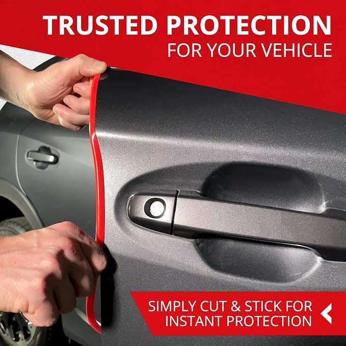 All-Fit Automotive Car Door Edge Protector – Universal DIY Edge Trim to Prevent Scratches & Dings – Flexible Adhesive Molding Trim for Cars, Trucks & SUVs (10 Ft - Red)