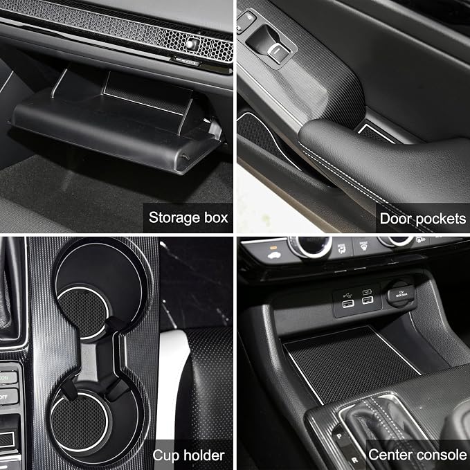 for Honda Civic Accessories 2022 2023 2024 2025 2026 11th Gen Sedan Cup Holder Insert Center Console Liner Door Slot Mats Pad Coaster Rubber Custom Interior 17PC (White Trim, Glow in Dark)