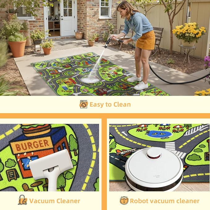 Upgrade Ultra Non Slip Kids Car Rug, Kids Road Playmat Rug for Toy Cars, Educational Town City Map Washable Carpet for Boy Playroom Bedroom, Safer Car Track Play Mat for Children Baby Toddler, 60"x36"