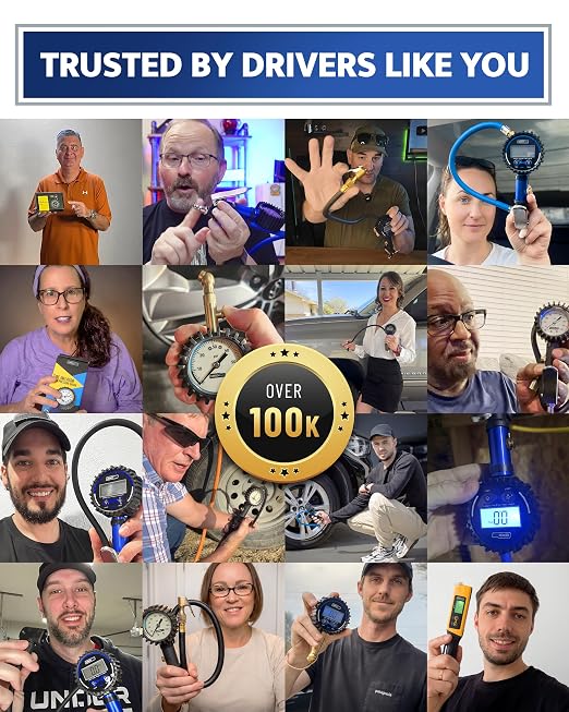 GERCHWAY Digital Tire Pressure Gauge with Inflator (3-200 PSI), Heavy Duty Air Chuck and Compressor Accessories with Swivel Air Chuck, Longer Hose, Large Display (0.1 Res)