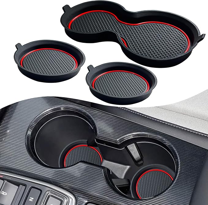 for Honda Civic Accessories 2026 2025 2024 2023 2022 Cup Holder Inserts Center Console Liner 3D Silicone Cup Holder Coaster Protector Mat Pad Non-Slip Interior Decoration for Civic 3Pcs (Red)