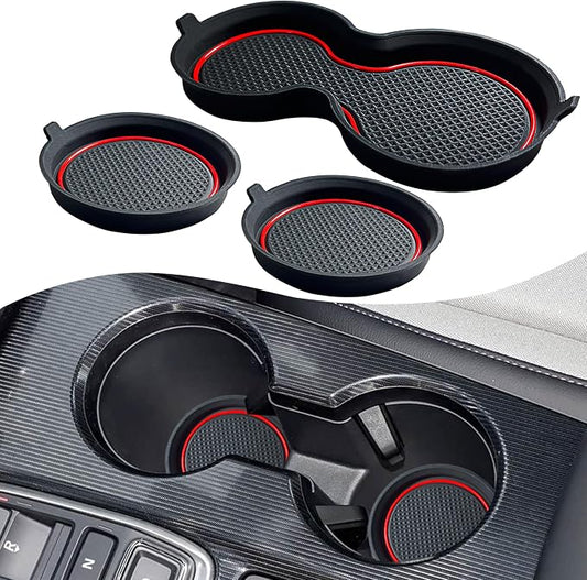 for Honda Civic Accessories 2026 2025 2024 2023 2022 Cup Holder Inserts Center Console Liner 3D Silicone Cup Holder Coaster Protector Mat Pad Non-Slip Interior Decoration for Civic 3Pcs (Red)