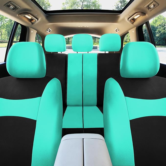 FH Group Universal Automotive Seat Covers Full Set | Light & Breezy Flat Cloth Washable Car Seat Cover for SUV, Sedan, Truck | Airbag Compatible Interior Upgrade - Mint/Black
