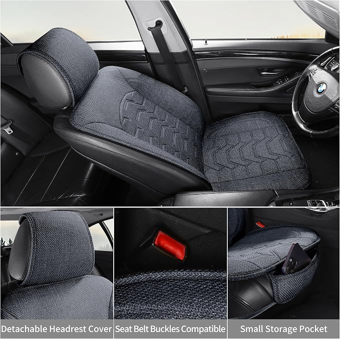 Linen Car Seat Covers Breathable Cloth Fabric Seat Protector Front Seat Covers Universal Fit for 95% Automotive, Car, Van, SUV, Trucks（Gray，2PCS）