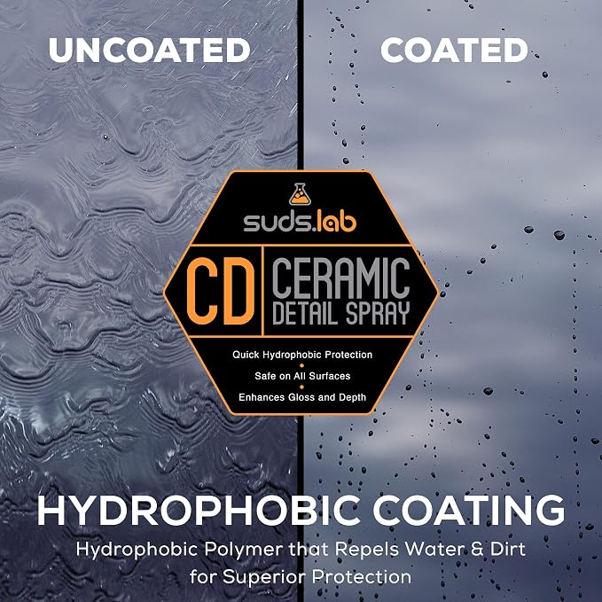 Suds Lab CD Ceramic Detail Spray, Wax Preserving Detailing Cleaner, Easy Surface Prep, Remove Dirt Dust And Oil, Water Repellent Protection, Easy To Use Spray For A Spot Free Shine 32 oz.