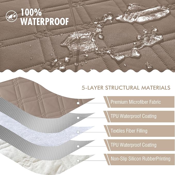 Genina Waterproof Couch Cover,Washable Anti-Slip 78inch Sofa Covers with 3 Cushions,Sectional Couch Covers for Pets Friendly, Sofa Slipcovers for Dogs Cats(78inch/Taupe)