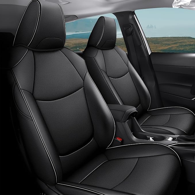 AOMSAZTO Custom Fit for Toyota Corolla Cross Hybrid 2023 2024 2025 Faux Leather Car Seat Covers Full Set Compatible Airbag Corolla Cross Hybrid S,SE,XSE Seat Protector Sedan Black