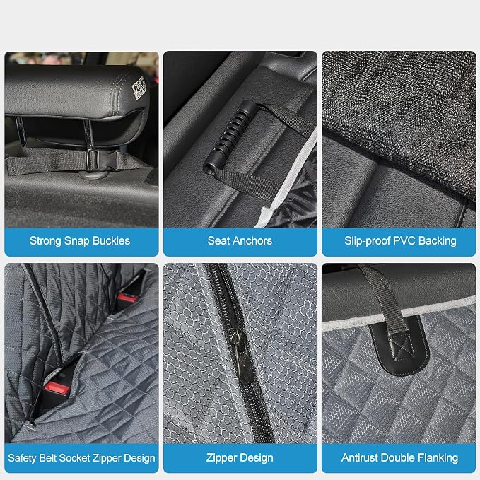 ANOSOSPECIAL Grey Dog Car Seat Cover for Back Seat X-Large,Non-Stick Fur,Pet-Friendly and Waterproof - Universal Fit Interior Protector for Auto, Van, SUV - Ideal for Kids and Pets (X-Large)