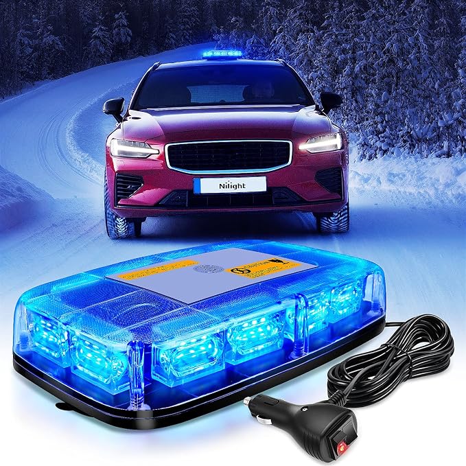 Nilight 12 Inch Roof Top Strobe Lights 48LED Hazard Light Emergency Safety Warning LED Flashing Bar Magnetic Mount 12V 24V Cars Trucks Tractors Snow Plows Construction Vehicles