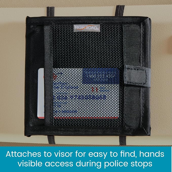 High Road Car Registration and Insurance Card Holder for Sun Visor, Glove Box or Console with 2 Clear Hidden Car Document Pockets