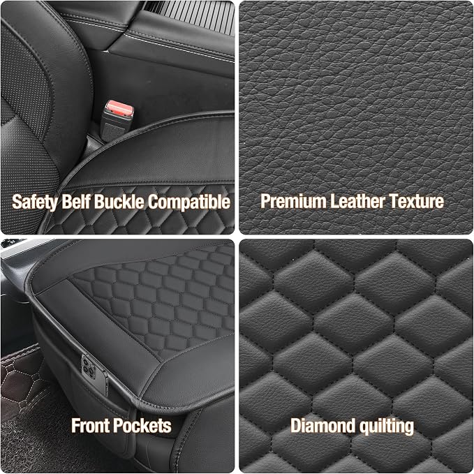 Elantrip Luxury Leather Car Seat Covers, Anti-Slip & Waterproof, Full Protection with Storage - Fits Most Cars, SUV, Trucks(Black, 2-Pack)