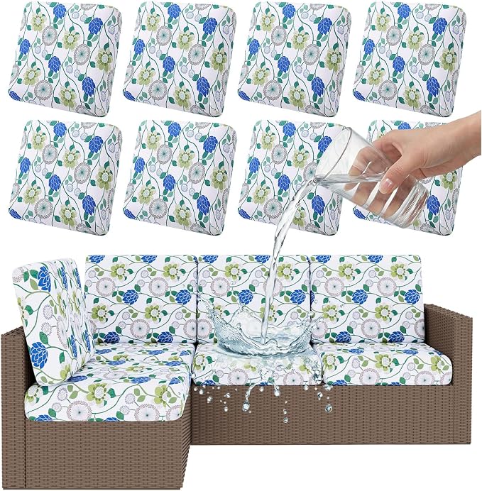 Smiry 8 Pcs Waterproof Patio Cushion Covers, Stretch Outdoor Furniture Covers