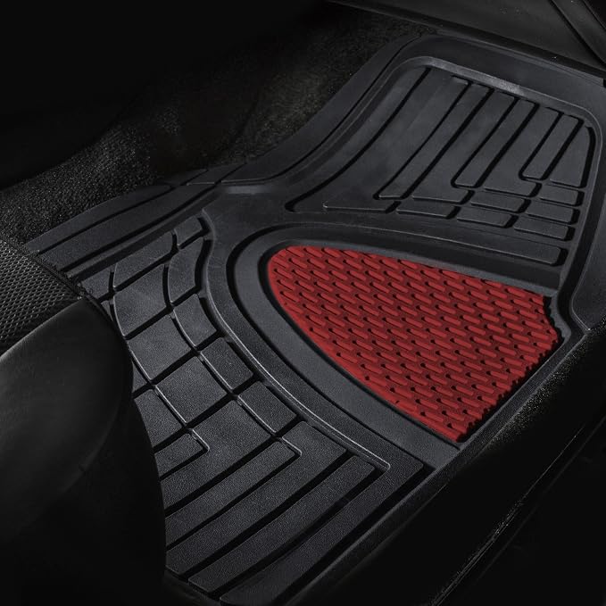 FH Group Premium Liners Tall Channel Trimmable All Weather Rubber Full Set Car Floor Mats (Pink) w. Trimmable All-Season Cargo Liner (Burgundy) - Universal Fit for Cars Trucks and SUVs