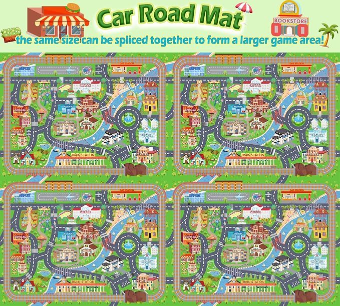 Car Rug Play Mat, Road Traffic Playmat 4'x5' | Non-Slip Machine Washable Town City Race Track Carpet for Learn and Have Fun Classroom Rugs 4'x5'/ 48" x60