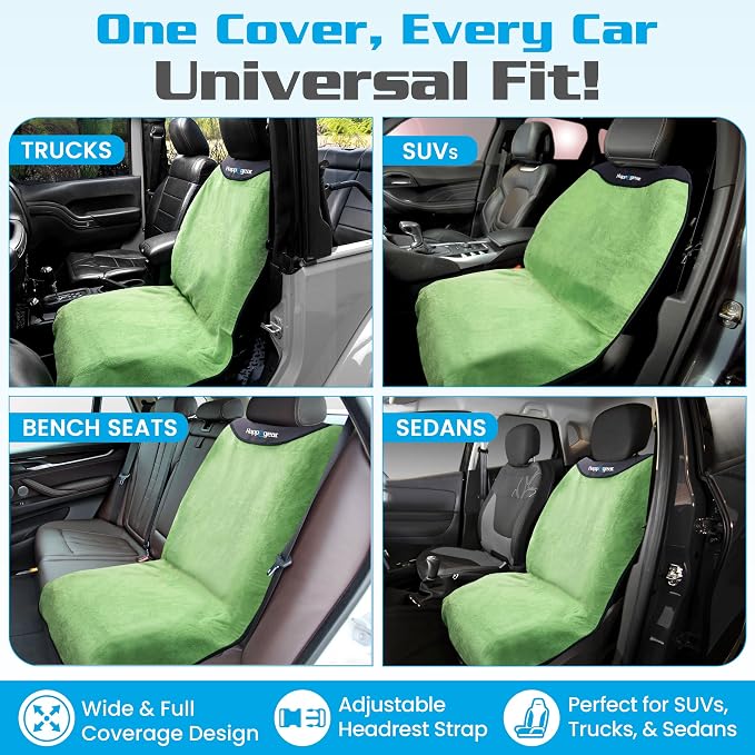 HAPPEGEAR Happeseat Waterproof Car Seat Cover & Protector, Green | Universal Fit, Car Seat Towel Cover, Non-Slip Backing, Machine Washable, Fits Front & Back, Easy Install & Storage