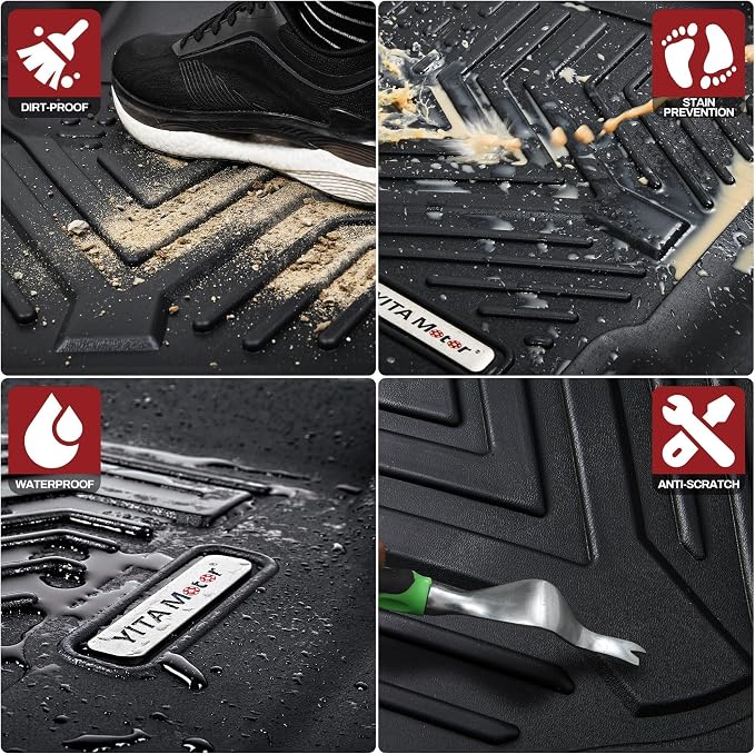 YITAMOTOR Floor Mats Fit for 2010-2014 Ford F150 SuperCrew/Crew Cab with Bucket Seat (Fit Lariat), TPE All-Weather Custom Fit Floor Liners W/Flow-Through Console, 1st&2nd Row Mats W/O Manual Shifter