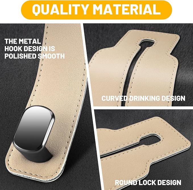 Amelity Car Headrest Hooks, Purse Hook for Car 2 Pack Beige | Universal Car Interior Accessories for Women, Available in 2/4 Pack, Storage Hanger Holds Purses, Backpacks, Grocery Bags