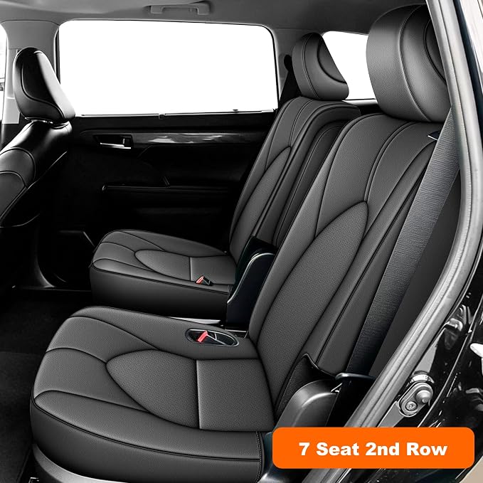 AOMSAZTO Seat Covers for Toyota Highlander 2020-2026 Full Set 3 Row 7 Seats | Custom Fit for Highlander W/Second Row Captain Chair,Full Coverage Faux Leather Car Seat Protector Compatible Airbag DeepGray
